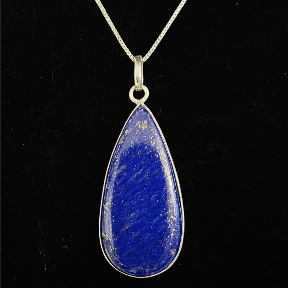 Elegant Blue genuine lapis lazuli Teardrop Pendant Necklace‎